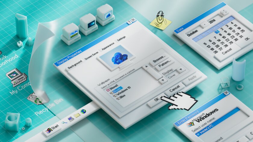 Microsoft выпустила подборку забавных обоев с отсылкой на Windows 95, XP, 10 и 11. И ту самую скрепку
