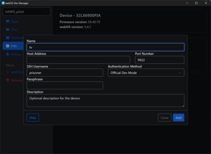 webOS Dev Manager 1.99.19. Скриншот 1