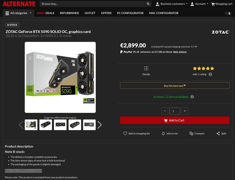 Немецкий ритейлер запустил продажи бракованных RTX 5090: они стоят дороже 3000 долларов