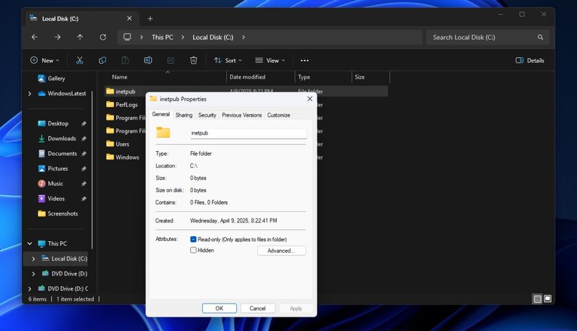 Microsoft просит не трогать папку «inetpub» в Windows 11. Что делать, если вы её удалили?