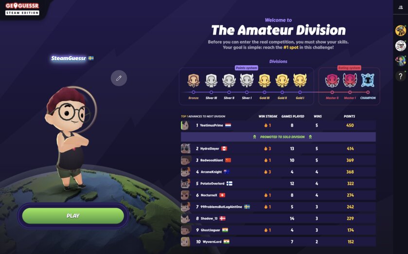 GeoGuessr вышла в Steam: с бесплатной аматорской лигой и платным боевым пропуском