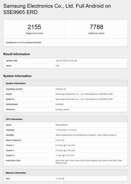 Samsung Exynos 2600 засветился в Geekbench — цифры не впечатляют