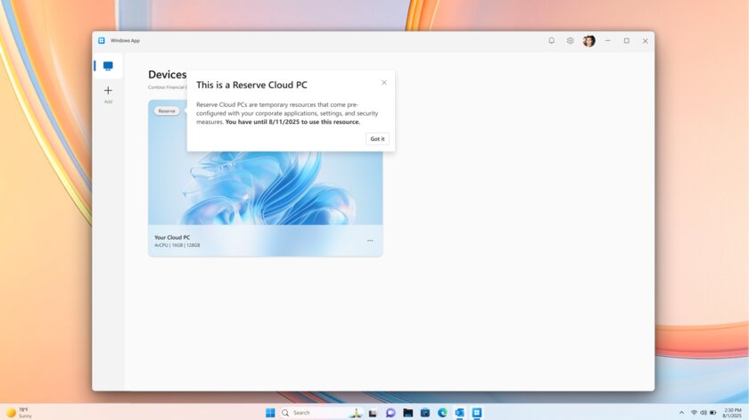 Microsoft начала тестирование Windows 365 Reserve: облачных ПК для замены обычных во время сбоев