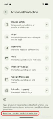 Android 16 покажет, какие приложения имеют доступ к режиму расширенной защиты