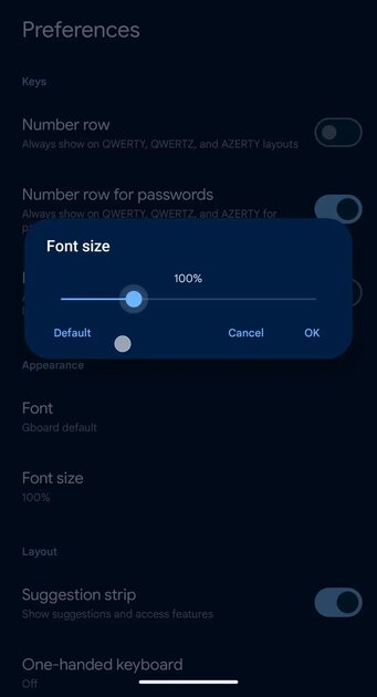 В Gboard на Android появилась настройка размера шрифта