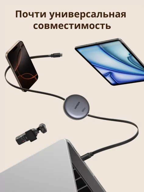 Выдвижной кабель — это вещь! UGREEN привезла в Россию новые повербанк, адаптер, авто-зарядку и кабель