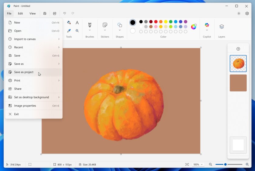 Paint для Windows 11 становится похожим на Photoshop: поддержка проектов и прозрачность кисти