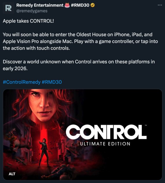 Remedy выпустит Control на iPhone, iPad, Mac и Vision Pro
