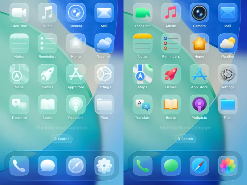 Если бы Apple сделала не прозрачные, а прозрачно-цветные иконки приложений в iOS 26