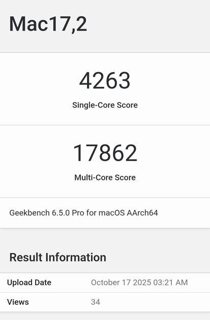 MacBook Pro на M5 набрал в Geekbench рекордное количество баллов: он обошёл даже Ryzen 9 9950X3D
