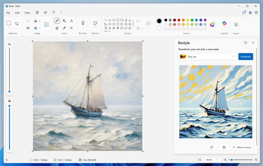 Обновлённый Paint позволяет менять стиль изображения при помощи ИИ