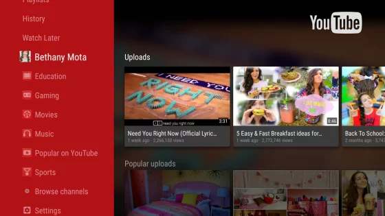YouTube для Android TV 6.36.300. Скриншот 1