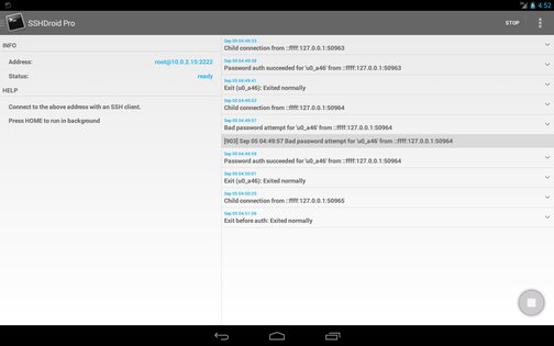 SSHDroid 2.1.2. Скриншот 11