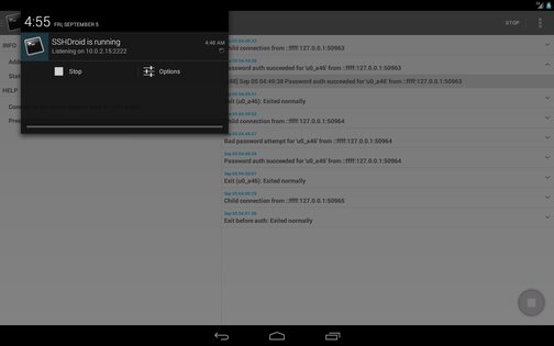 SSHDroid 2.1.2. Скриншот 14