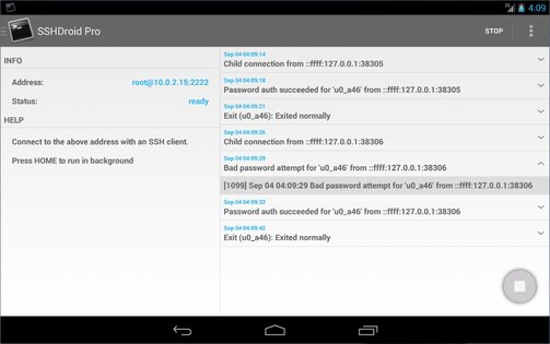 SSHDroid 2.1.2. Скриншот 17