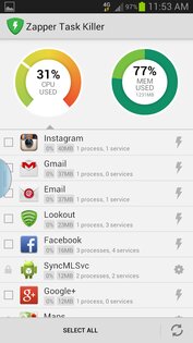 Zapper Task Killer 1.6.1. Скриншот 1