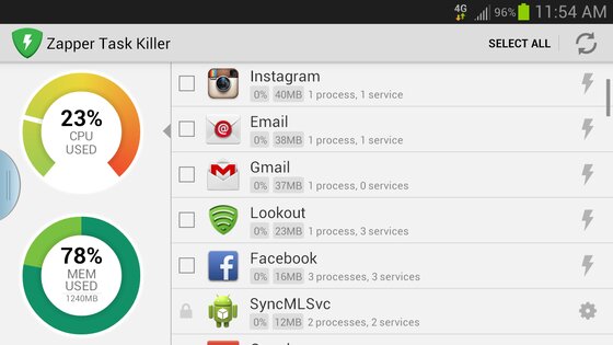 Zapper Task Killer 1.6.1. Скриншот 4