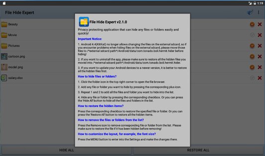 Файл Скрыть Эксперт 4.0.0. Скриншот 14