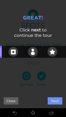 Приложения: Spots. Меню быстрого доступа