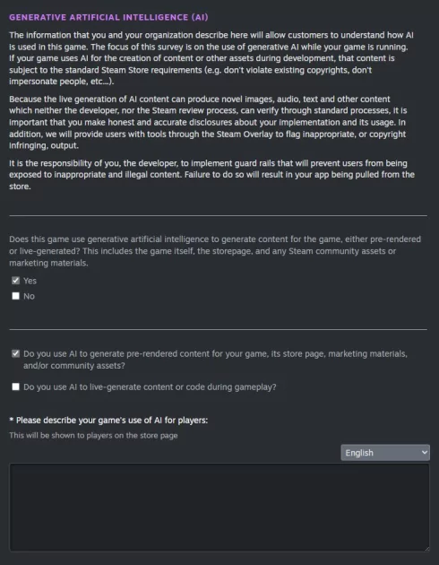 Steam изменил систему маркировки игр, разработанных с ИИ: она стала понятнее