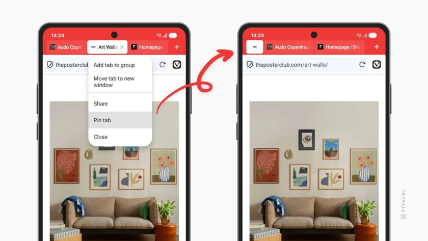 В Vivaldi 7.8 для смартфонов появились закрепленные вкладки и панель конфиденциальности