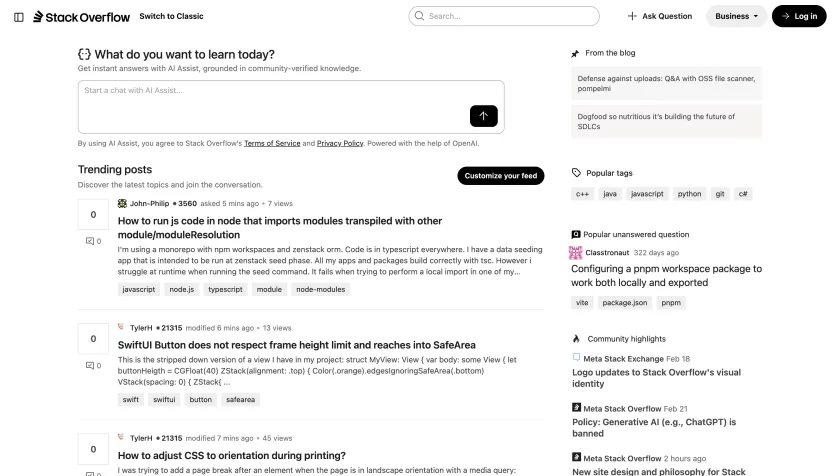 Stack Overflow тестирует новый дизайн интерфейса с акцентом на чат с ИИ