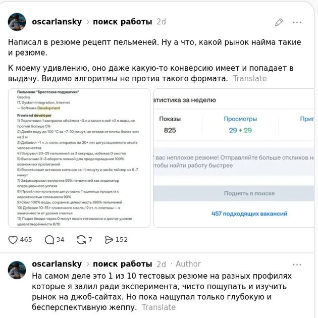 Рецепт пельменей = работа в IT. Разработчик смог обмануть HR-фильтры оптимизированным резюме
