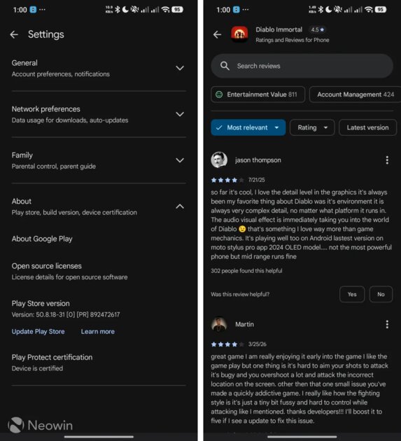 В Google Play Store появился поиск по отзывам