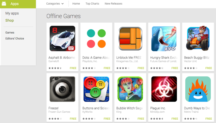 В магазине приложений Google Play появился раздел с оффлайн-играми