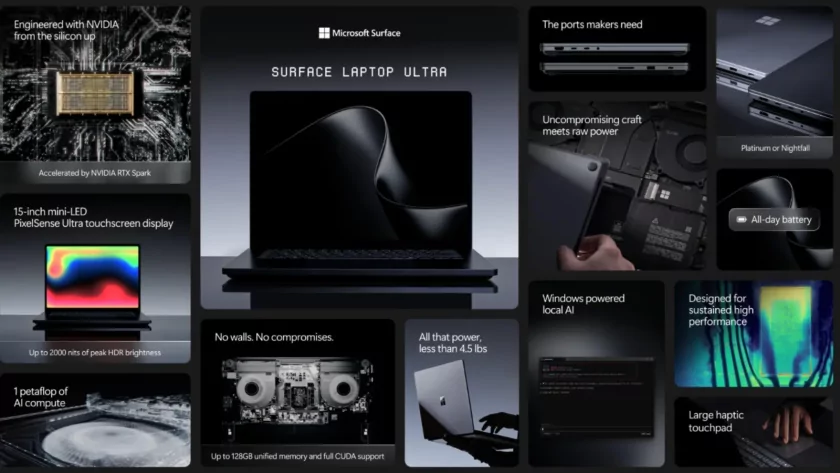Microsoft анонсировала флагманский ноутбук Surface Laptop Ultra с NVIDIA RTX Spark
