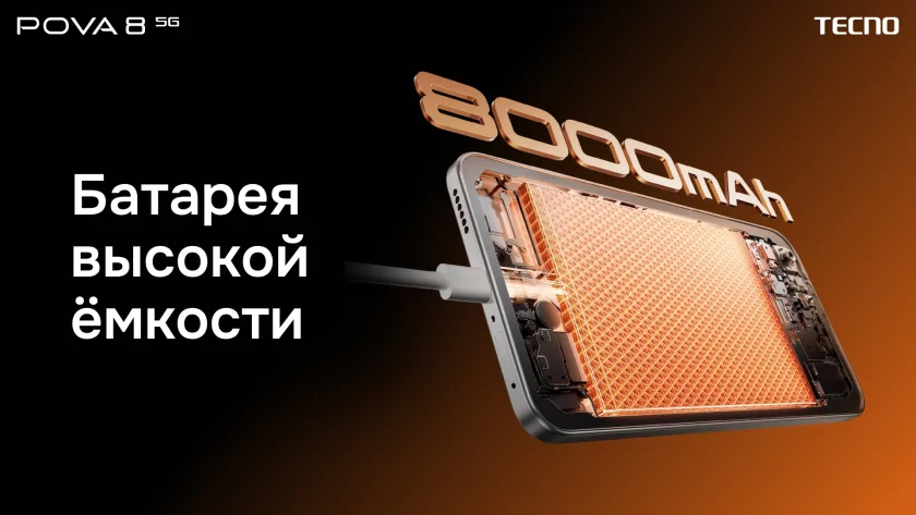 Представлен TECNO POVA 8 с батареей 8000 мА·ч и матричным экраном на задней панели