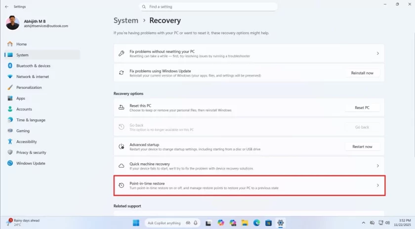 В Windows 11 появились новые функции: восстановление на определённый момент времени и другие