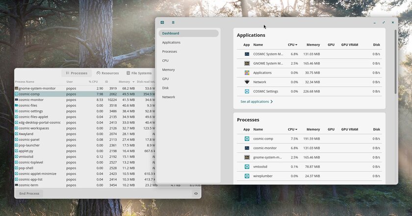 Рабочая среда COSMIC 1.1.0 добавляет новое приложения для мониторинга системы