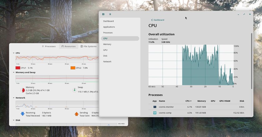 Рабочая среда COSMIC 1.1.0 добавляет новое приложения для мониторинга системы