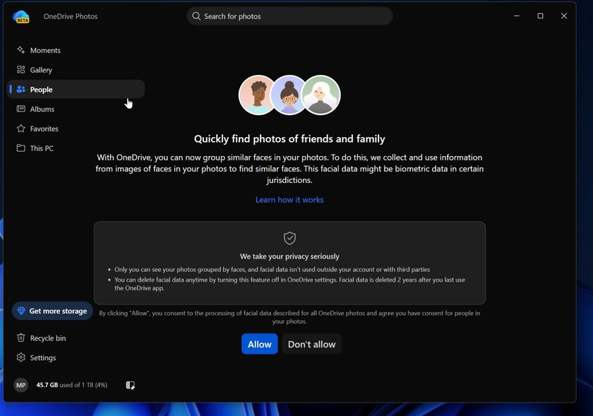 Microsoft незаметно устанавливает приложение OneDrive Photos в Windows 11, и оно ищет лица на пользовательских фото
