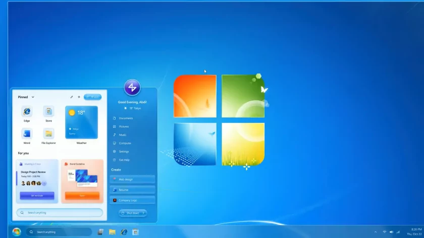 В сети показали концепт Windows 7 Remastered с элементами Fluent Design и ИИ-поиском