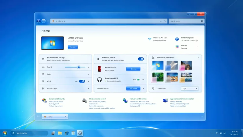 В сети показали концепт Windows 7 Remastered с элементами Fluent Design и ИИ-поиском