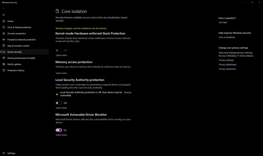 В Windows 11 появится защитная функция «Целостность памяти», но она повлияет на производительность