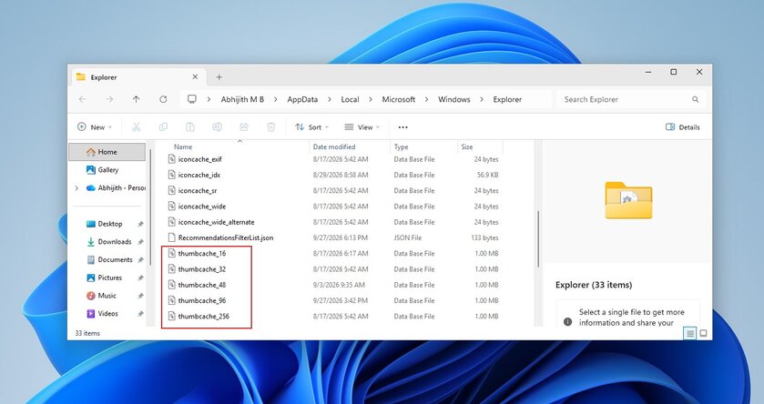 В Windows 11 могут сохраняться миниатюры удалённых фото