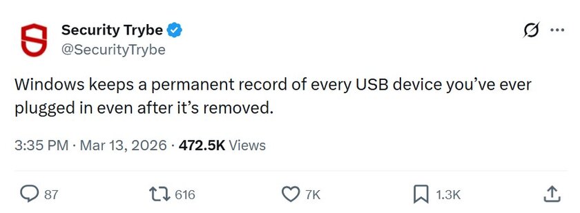 Windows 11 сохраняет информацию об уже извлечённых USB-накопителях: насколько это опасно