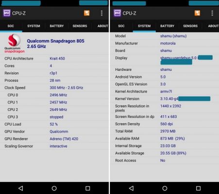 Характеристики Motorola Nexus X появились в CPU-Z