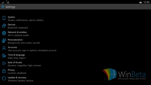 Скриншоты планшетного интерфейса в Windows 10