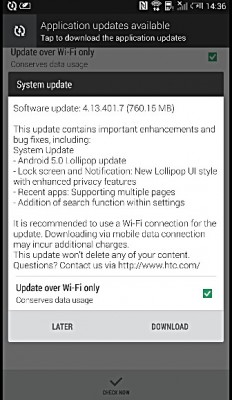 Фаблет HTC One Max получает официальное обновление Android 5.0 Lollipop