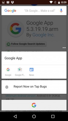 Приложение Google для Android M Preview 3 получило функцию On Tap