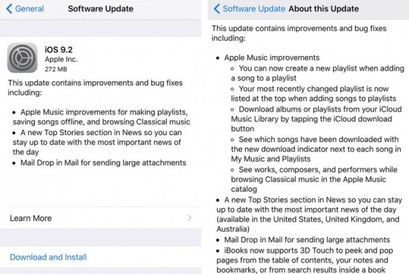 Apple выпускает iOS 9.2 со множеством исправлений и доработок