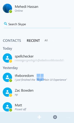 Галерея: скриншоты нового Skype UWP для мобильной и десктопной Windows 10