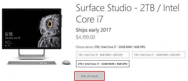 Все моноблоки Surface Studio были распроданы за 3 дня