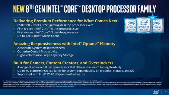 Представлены процессоры Intel Core 8-го поколения для ПК