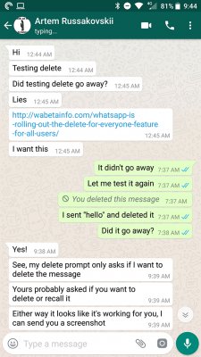 WhatsApp* научился удалять сообщения