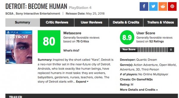 Критикам понравилась Detroit: Become Human